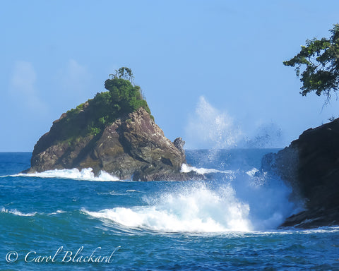 Small pointed island off the mainland