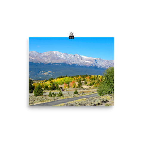 Yellow fire of aspens with distant Continental Divide behind - print