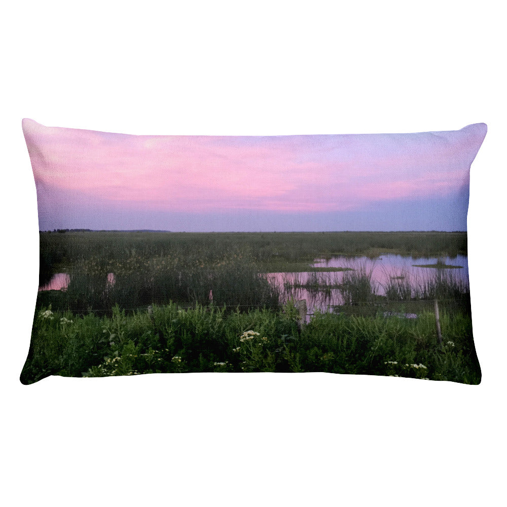 Sunset over marsh Throw Pillow